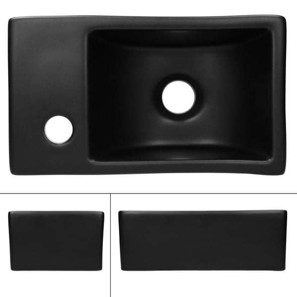 ML-Design keramisk vask i sort matte, 35.5x20,5x12.5 cm, rektangulær kiste håndvask, moderne forfængelighed, vaskekop med trykhul, vaskeri håndvask
