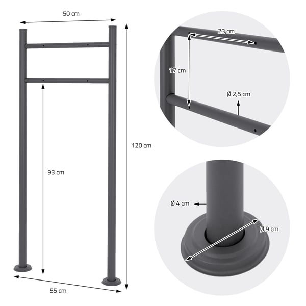 Brevkasse med avisrum 37x10,6x36,5 cm antracit/sort stål inkl. brevkasseholder