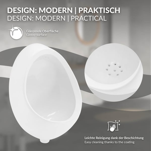 ECD Germany URINAL rehu valkoisesta, korkealaatuisesta keraamisesta pinkline, moderni design pissoir, 35 x 42 x 30 cm, pyöreä, huuhtele reuna suljettu