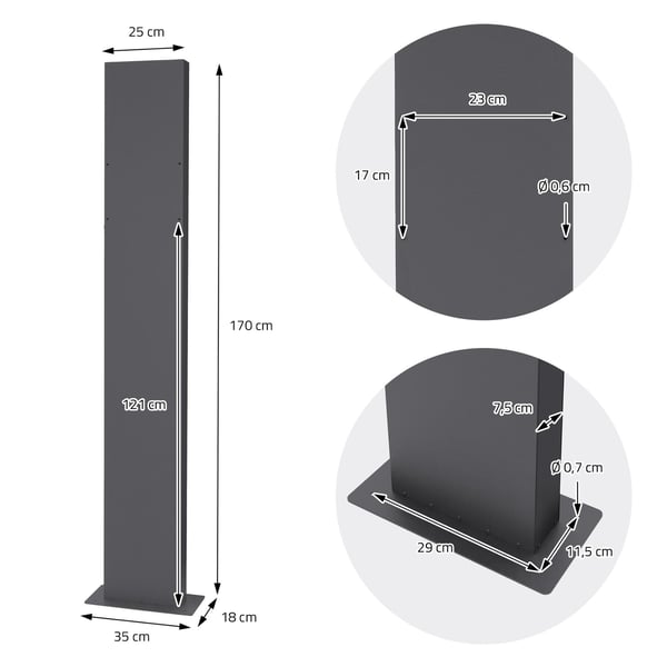 Brevkasse med avisrum 37x10,5x36,5 cm antracit rustfrit stål inkl. brevkasseholder