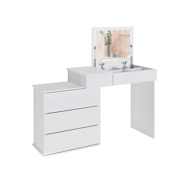 Påklædningsbord med skammel og spejl 117,5x78x45 cm Hvid MDF Træ ML Design