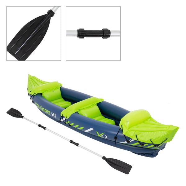 Kajak Cruiser X1 med dobbelt padle af aluminium 325x81x53 cm Grøn/hvid/blå af plast
