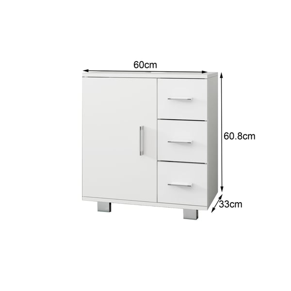 ML Design tvättställ skåp vit 60x60.8x33cm handfat skåp med dörr, 3 lådor, gott om förvaringsutrymme, handfat kabinett av mdf trä, badrum skåp handfat