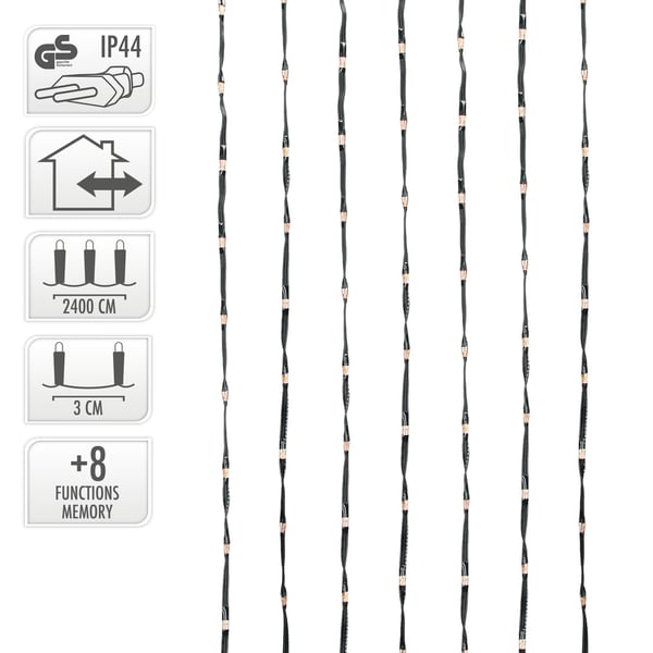 LED Micro Cluster lyskæde 24 m med 800 varm hvide LED'er og 8 funktioner