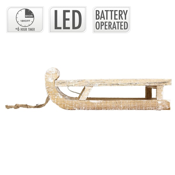 Deco Sleigh med 25 Warm White LED'er 31,5x14,5x10,5 cm Natur lavet af træ