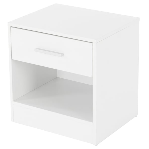 ML-Design sengebord hvidt, 36x29x38 cm, med en skuffe og åbent rum, lavet af træ