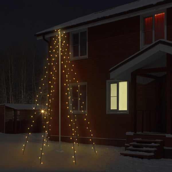 ECD Germany Flagpole Fairy Lights, 6 tråde på 2,08 meter med 192 LED i varm hvid til træer, inkl. 6 sild og 6 kabelbånd, sort, IP44, Udenfor