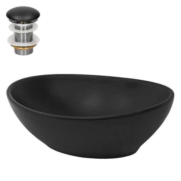 ML Design keramisk vask i sort matte 41x33.5x14.5cm, oval fastgørelsesvask, moderne forfængelighed