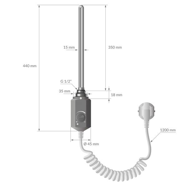 Opvarmet håndklæde radiator med opvarmning element 900 W ECD Germany Model Sahara 750 x 1200 mm lige antracit sidetilslutning håndklædeholder