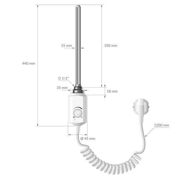 Opvarmet håndklæde radiator med opvarmning element 900 W ECD Germany Model Sahara 500 x 1500 mm hvid lige sidetilslutning håndklædeholder