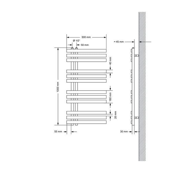 Elektrisk radiator 300W Antracit Iron M Design radiator håndklæde 500x1000