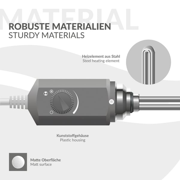 ECD Germany Elektrisk Håndklædetørrer med Varmestav 1200W Stor Effekt - 500 x 1200 mm - Antracit - Buet med Sideforbindelse - Håndklædetørrer