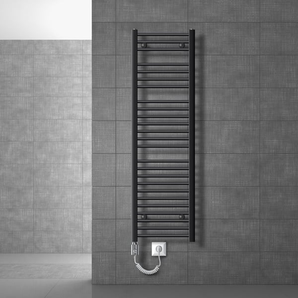 Opvarmet håndklæde radiator med opvarmning element 1200 W ECD Germany Model Sahara 400 x 1500 mm antracit lige sidetilslutning håndklædeholder