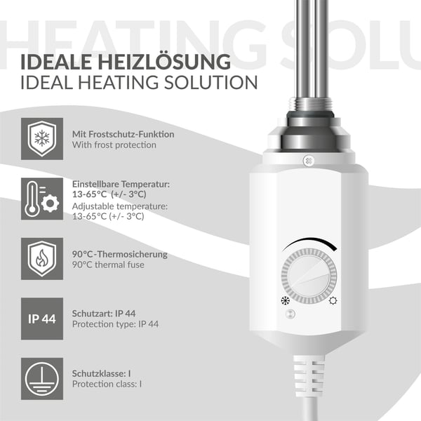 ECD Germany badeværelsesradiator elektrisk 600 x 1200 mm med varmestang 1200 W - hvid - lige med sidetilslutning - radiator håndklædevarmer