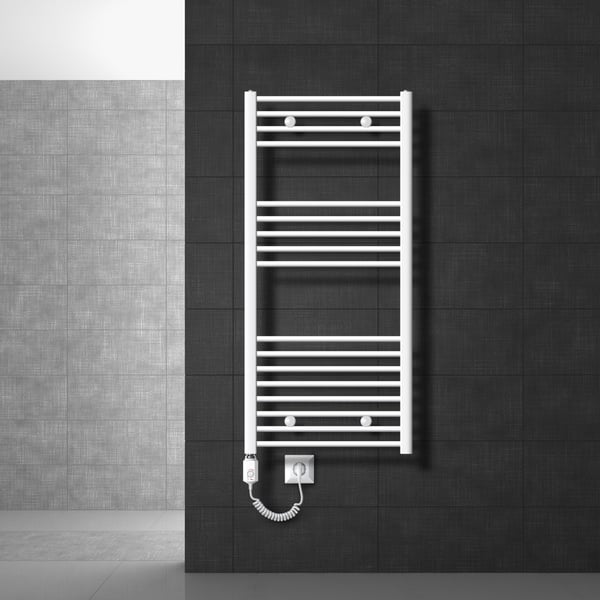 ECD Germany badeværelsesradiator elektrisk 600 x 1200 mm med varmestang 1200 W - hvid - lige med sidetilslutning - radiator håndklædevarmer