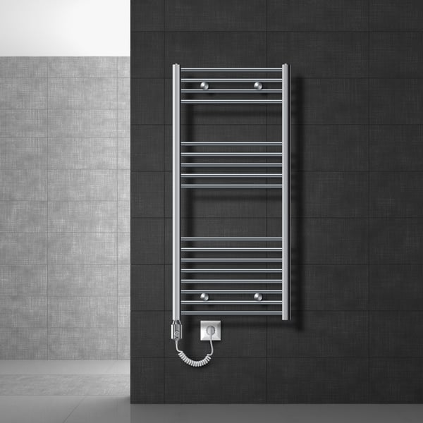 Opvarmet håndklæde radiator med opvarmning element 900 W ECD Germany Model Sahara 600 x 1200 mm krom forkrøppede sidetilslutning håndklædeholder