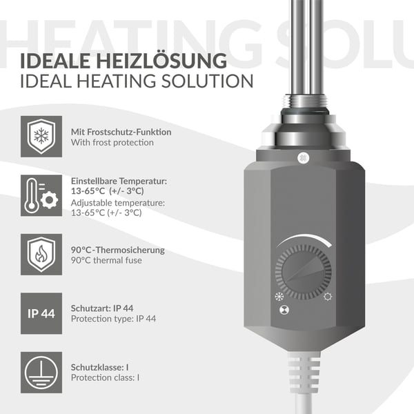 Radiator håndklæde ECD Germany Model Sahara 500 x 1200 mm lige antracit med side Håndklædetørrer forbindelse
