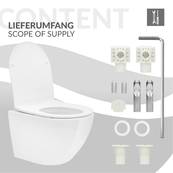 Flush kantløst væghængt WC kort Hvid keramik