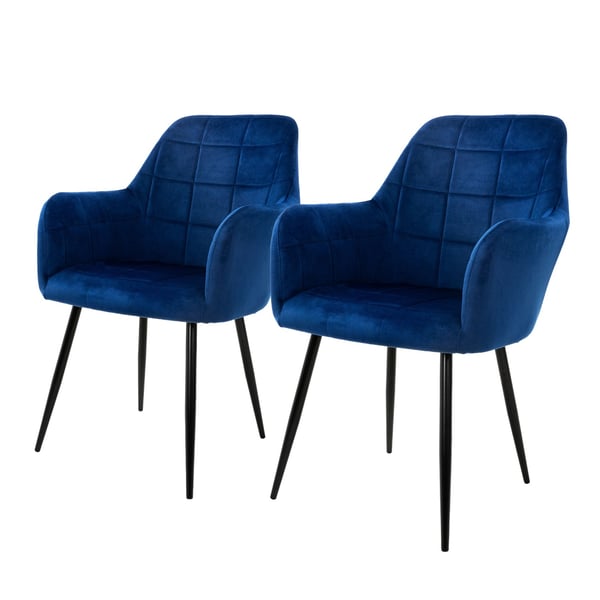 ML-Design dining tuolit 2 kpl ruokasali tuoli, jossa selkänoja ja käsinojat, tummansininen, istuin sametti, pehmustettu, jossa black metal jalat