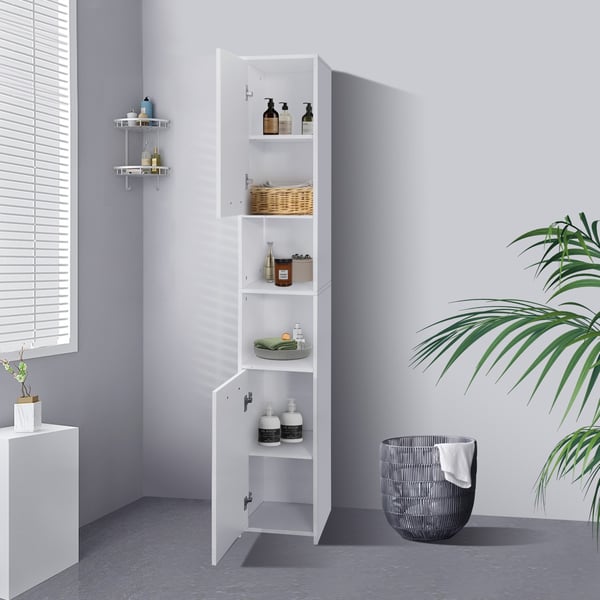 ML Design Badrumskåp Vit, 30x190x30 cm, badrumsskåp, badrumsskåp med 6 fack och 2 dörrar, gott om förvaringsutrymme, badrumshylla av mdf trä