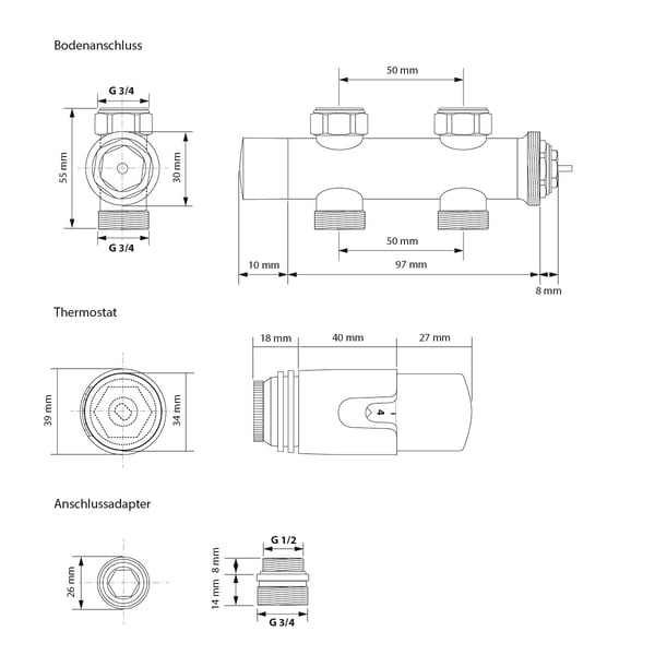 Køler Håndklæde ECD Germany Model Sahara 600 x 800 mm hvid lige med medium forbindelse håndklædeholder