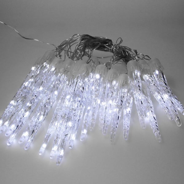 Julelys kæde LED Icicle Light Chain Cold White 72 kegler 8 lysmodes med timer