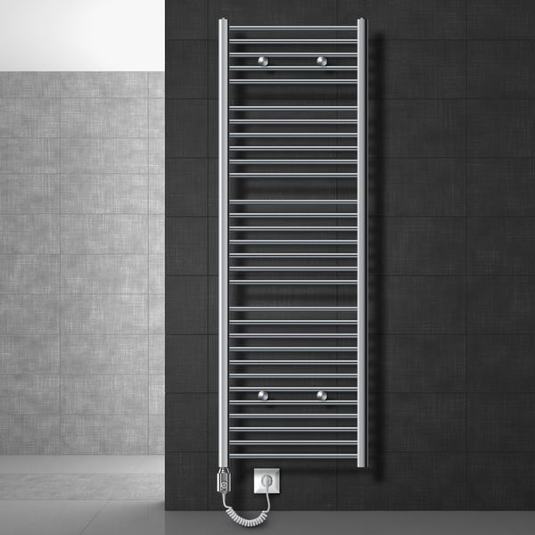 Lämmitetty pyyhe jäähdytin lämmityselementtiä 1200 W ECD Germany Malli Saharan 600 x 1800 mm, kromi suoran kyljen yhteys pyyheteline
