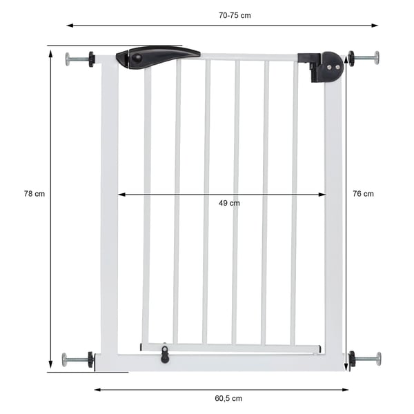 ECD Germany Dørvagt for børn, hunde og katte, 70-75 cm, uden boring, hvid, svingbar på begge sider, selvlukkende, sikkert metalgitter til klemning