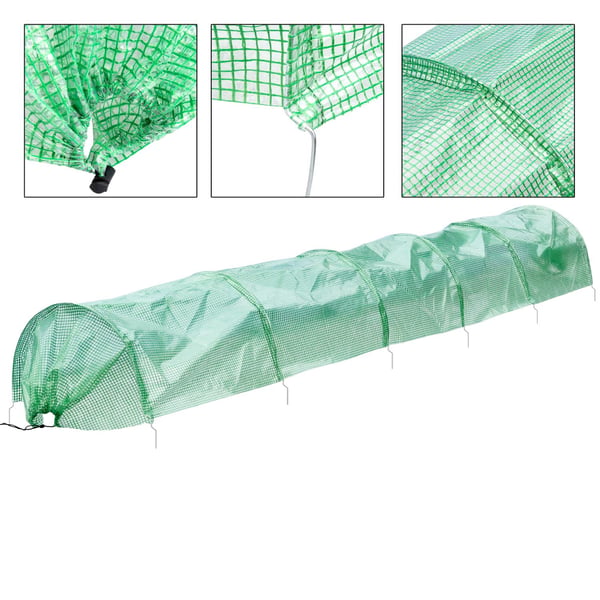 ECD-Germany polytunnel plante tunnel 300x55x35cm 3m Transparent / grøn PE mesh ark 135 g / m med 6 Corrugated ståltråd 2 mm diameter, film Greenhouse