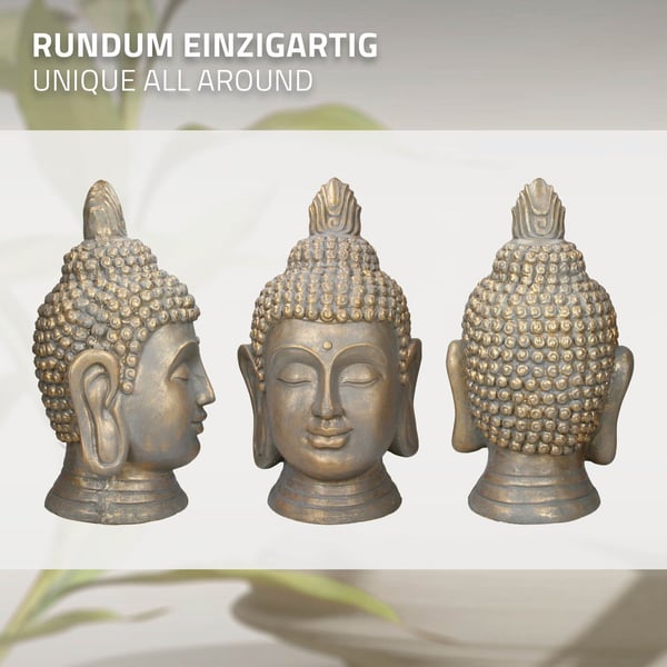 ECD Germany Buddha hoved statue 53 cm - lavet af polyresin - bronze look - til yoga, Feng Shui eller meditationsværelse - hus, lejlighed og have -