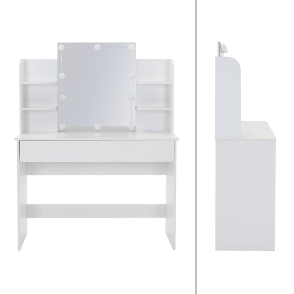 Garderobeskab med LED-belysning 108x40x140 cm hvid MDF