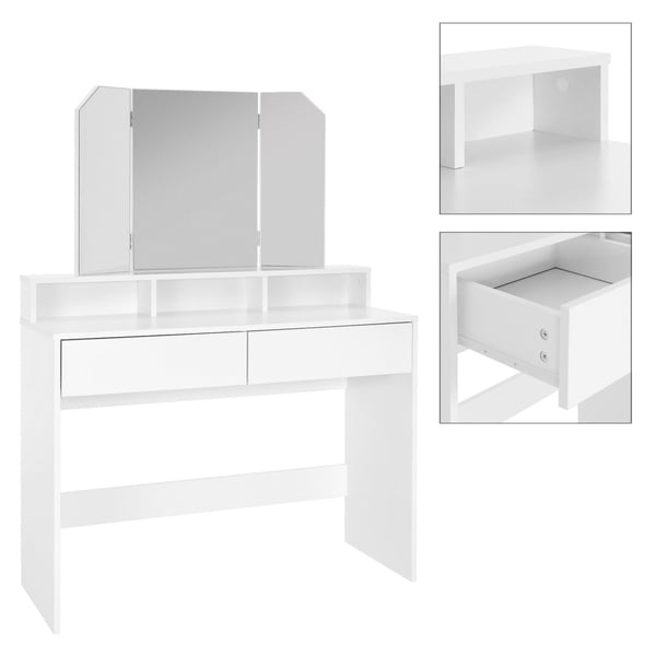 Påklædningsbord med 3-styks foldespejl 100x40x140 cm hvid spånplade ML-Design