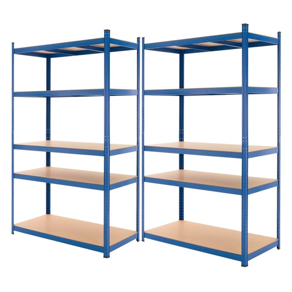 Sininen työpajahylly 200x100x50 cm pulverimaalattua metallia ja MDF-kuitulevyä 875 kg:n kuormitukseen asti.