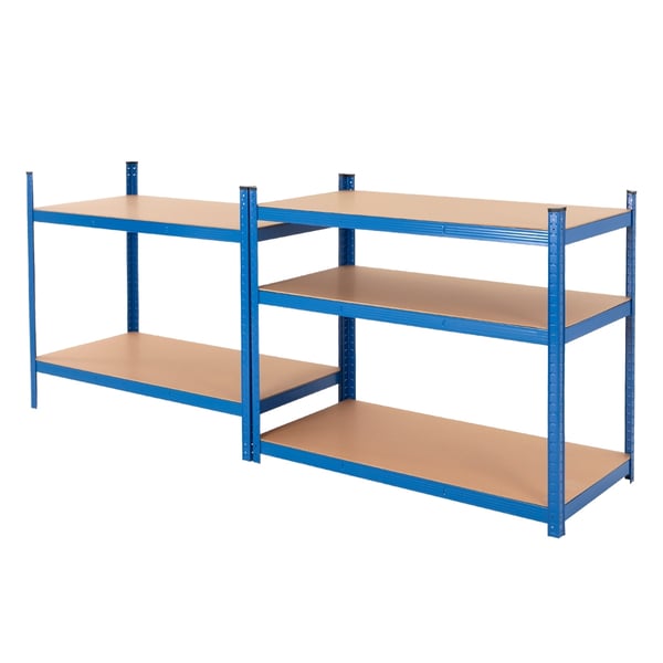 Værkstedsreol 200x100x60 cm blå af MDF-fiberplader og metal, kan belastes med op til 875 kg
