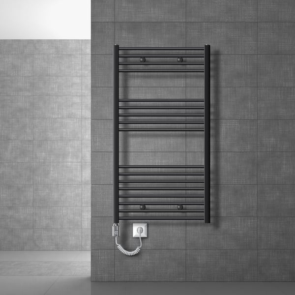 Lämmitetty pyyhe jäähdytin lämmityselementtiä 1200 W ECD Germany Malli Saharan 750 x 1200 mm antrasiitti suoran kyljen yhteys pyyheteline