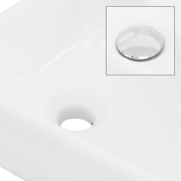 ML-Design Keramisk Hvid Vask 45x27x13 cm; Firkantet; Hanehul til højre; Vægmontering/Opvaskvask; Design Håndvask med Overløb; Hængevask; Håndvask
