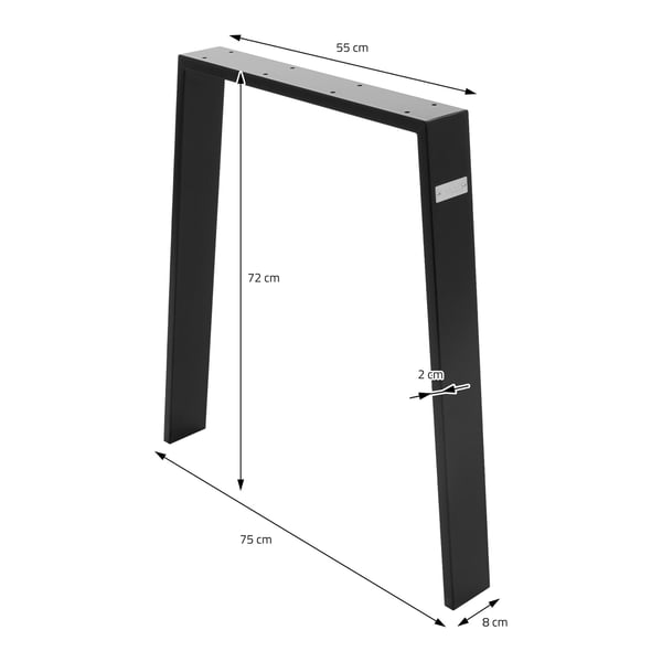 ML-Design 2 kpl pöytäjalkoja Loft 75x72 cm; musta; profiili 8x2 cm; teräksestä; teollinen muotoilu; U-muoto; metallinen pöytäkehys scandic;