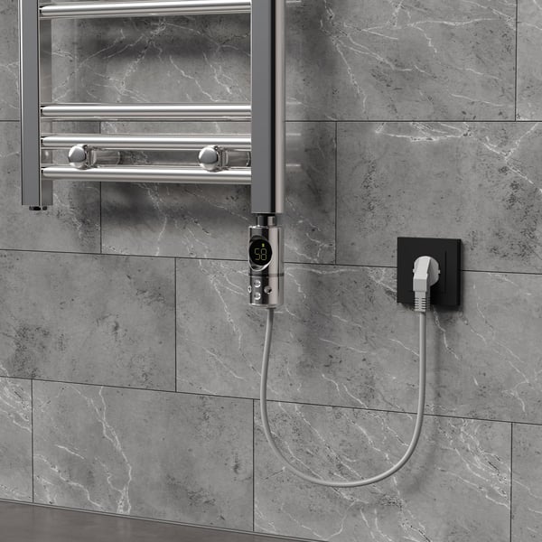 ML-Design Varmestav 300W Krom med termostat og LCD-skærm; Elektronisk temperaturregulator og timing-funktion; Varmelegeme til badeværelsesradiatorer;