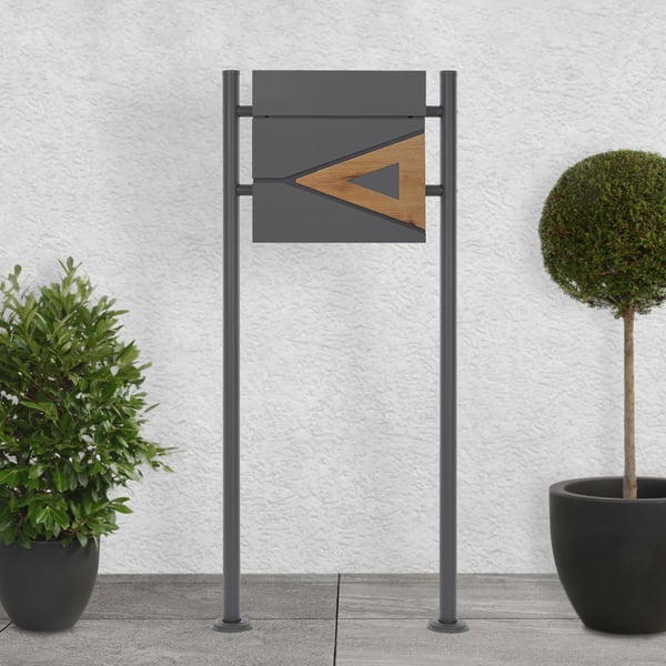 ECD Germany Standbriefkasten med avisfag; design brevkasse med stolpe; brevkasseanlæg; brevkassestativ Anthrazit 120cm pulverlakeret rustfrit stål;