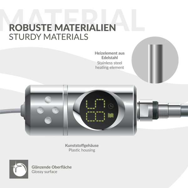 ML-Design Varmestav 600W Krom med termostat og LCD-skærm; Elektronisk temperaturregulator og timing-funktion; Varmelegeme til badeværelsesradiatorer;