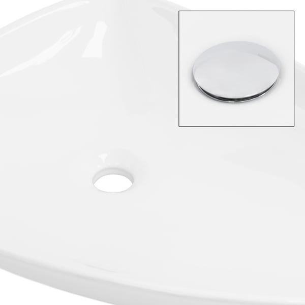 Moderne keramisk håndvask i hvid glans; 69x46x13 cm; trekantet design; til badeværelse og gæstetoilet
