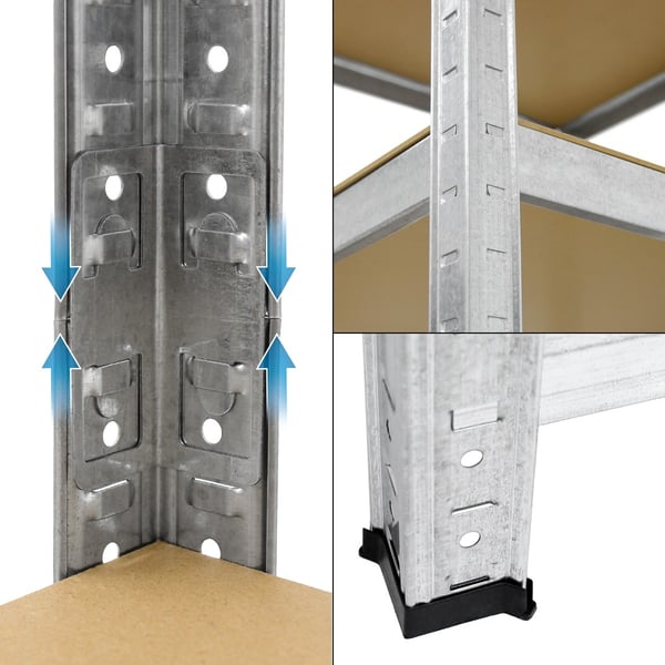 ECD Germany Regalsystem 3-delt sæt; 2 lagerreoler 180x90x40 cm med hjørnereol 180x70x40 cm; galvaniserede metalreoler med 15 MDF-træhylder; bæreevne