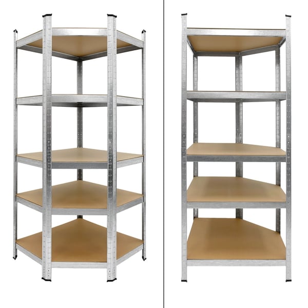 ECD Germany Regalsystem 3-delt sæt; 2 lagerreoler 180x90x40 cm med hjørnereol 180x70x40 cm; galvaniserede metalreoler med 15 MDF-træhylder; bæreevne