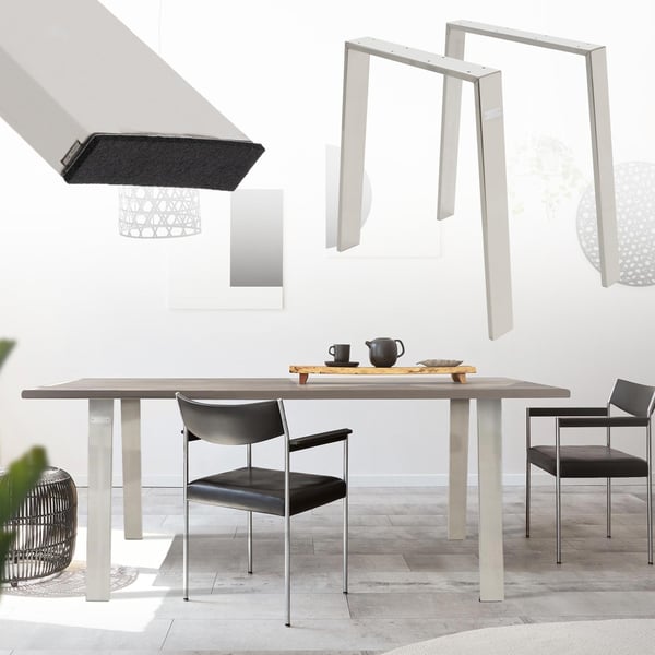 ML-Design 2 stk. Bordben Loft 75x72 cm; Sølv; Profil 8x2cm; i Rustfrit Stål; Industrielt Design; U-form; Metal Bordramme scandic; Bordben