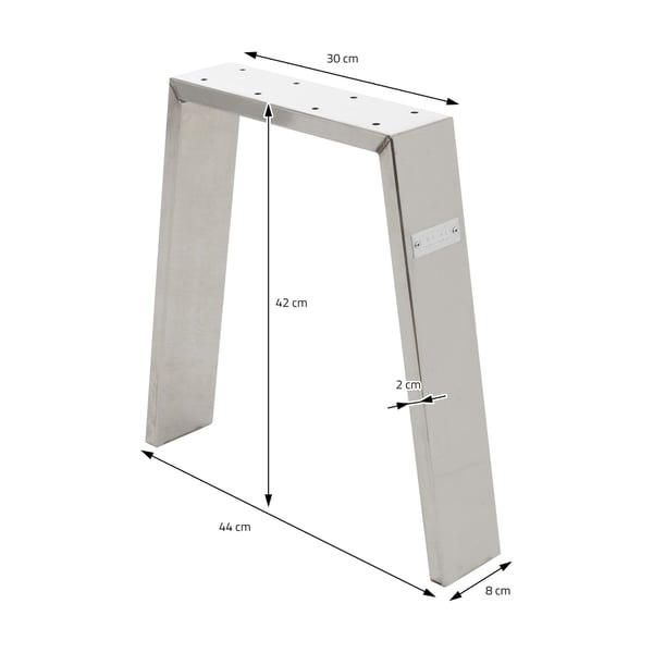 ML-Design 2 bordben Loft 44x42 cm; sølv; profil 8x2 cm; rustfrit stål; industrielt design; U-form; metalbordstel scandic; bordben til møbelben;