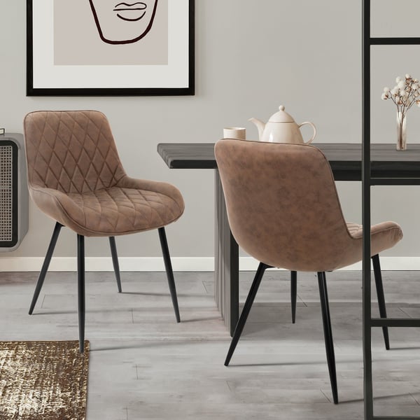 ML-Design 2-pack Matstolar med rygg- och armstöd; Brun; PU-konstläder sits; Metallben; Köksstolar; Vardagsrumsstolar; Klädd stol