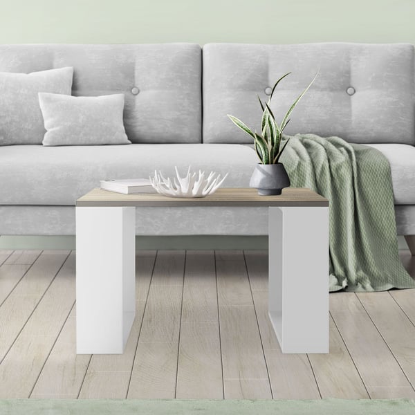 ML-Design sohvapöytä 65x65x40 cm; tamminen-valkoinen; jalkojen kanssa; neliönmuotoinen olohuoneen pöytä; sivupöytä ihanteellinen olohuoneeseen ja