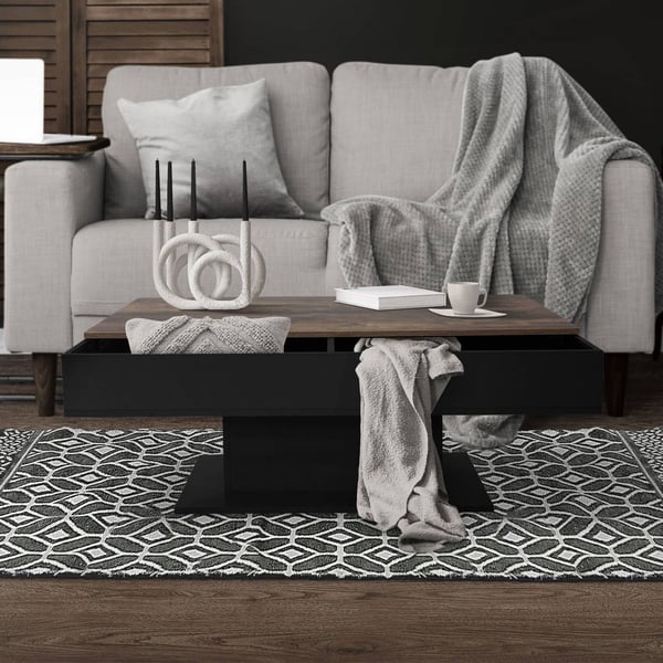 ML-Design Sofabord med 2 opbevaringsrum under skydeplade; træ-look/sort; 110x60x40 cm; stuebord med 2 opbevaringsrum; sidebord med skuffefunktion;