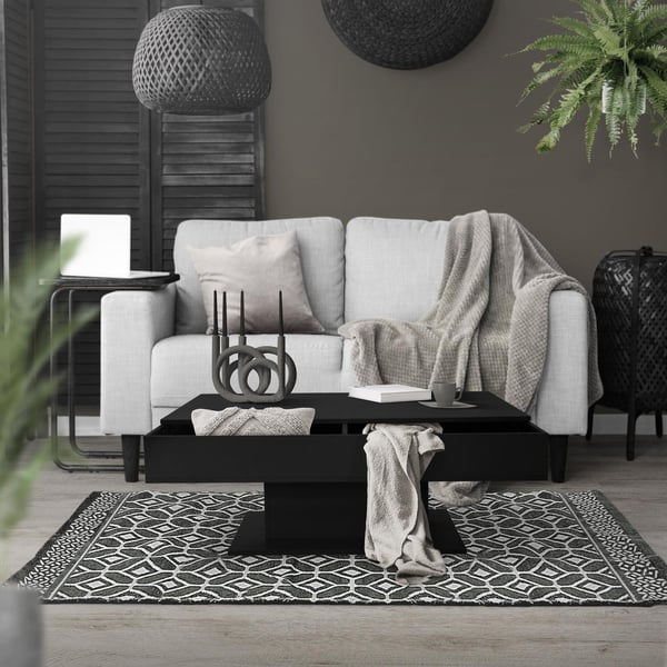ML-Design Sofabord med 2 opbevaringsrum under skydeplade; Sort; 110 x 60 x 40 cm; Moderne stuebord med 2 opbevaringsrum; Sidebord med skuffefunktion;