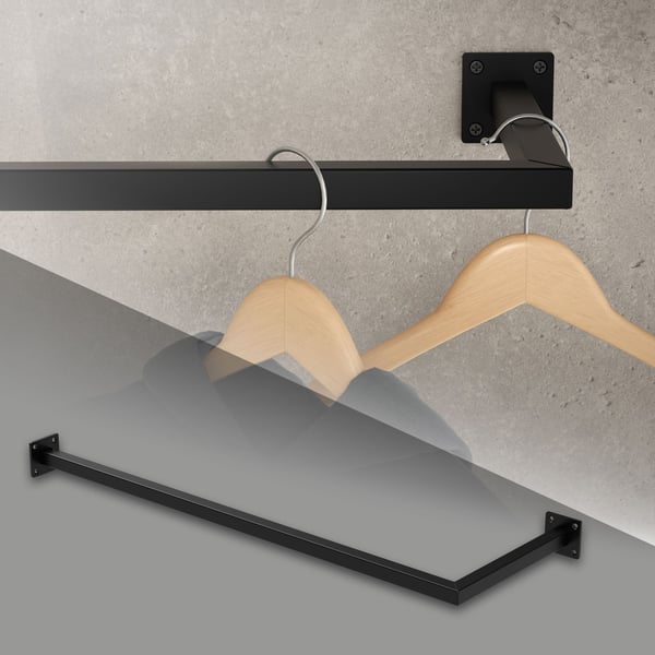 ML-Design Tøjstang i hjørnet til væggen; T30cm x B90cm; Sort; af rustfrit stål; Garderobestang i L-form; Tøjstativ til vægmontering; Garderobeholder;